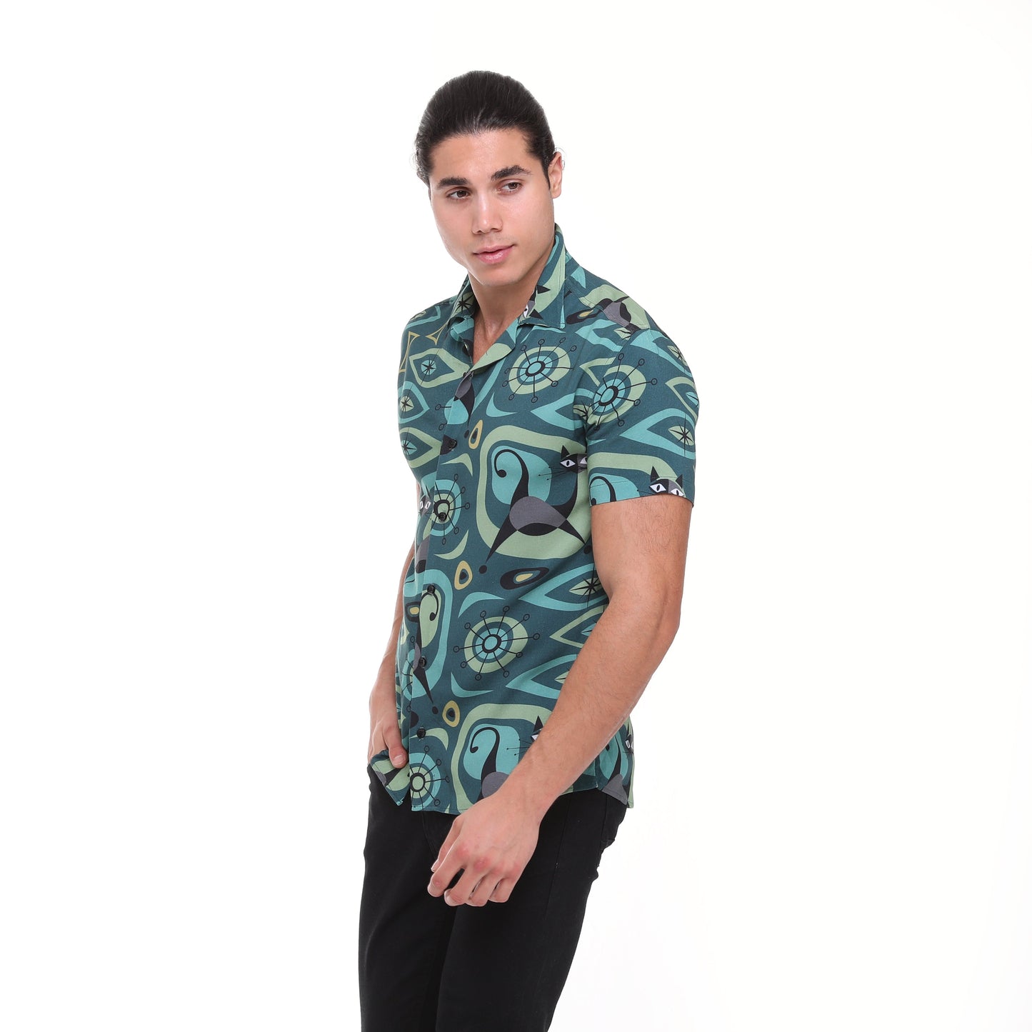 Cool Cat Printed Short Sleeve Men's Shirt