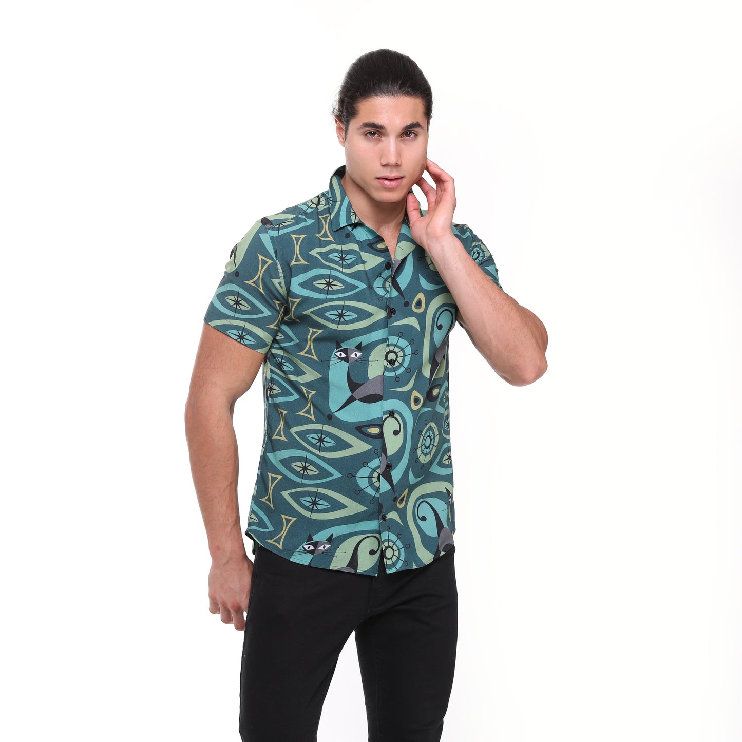Cool Cat Printed Short Sleeve Men's Shirt