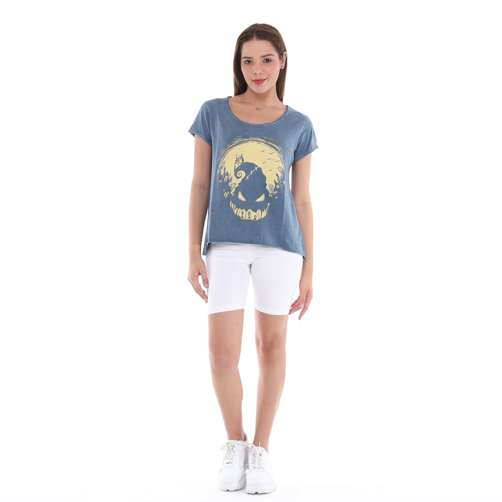 Anthracite Stone Washed Halloween Skull    Print Women's Top