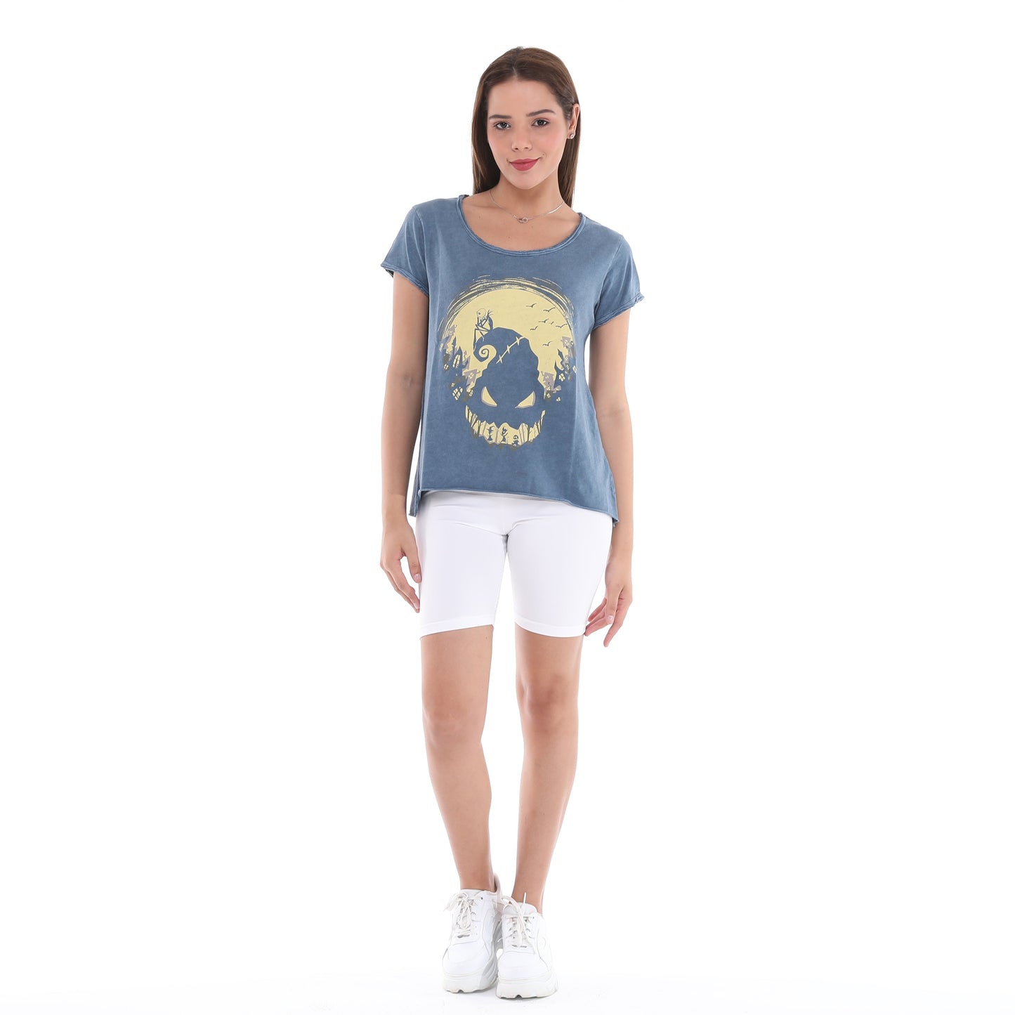 Anthracite Stone Washed Halloween Skull    Print Women's Top