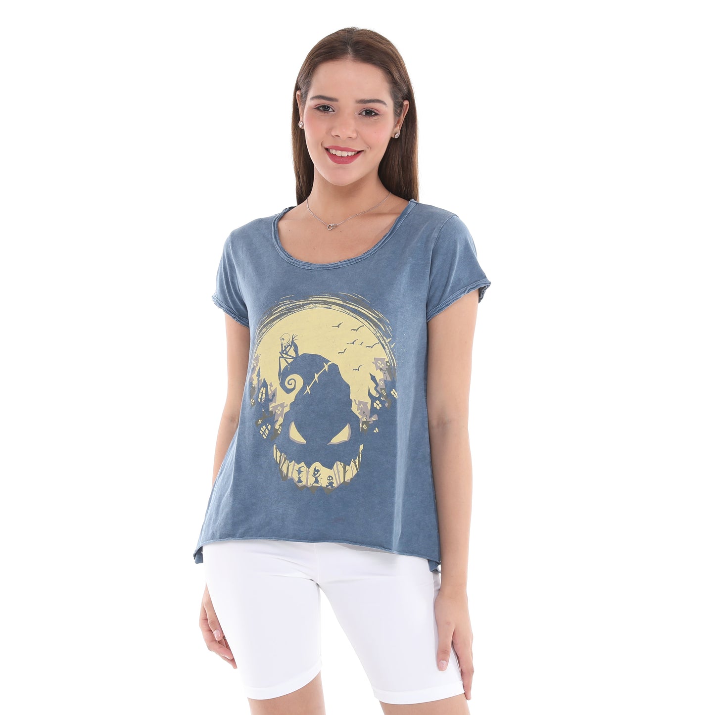 Anthracite Stone Washed Halloween Skull    Print Women's Top