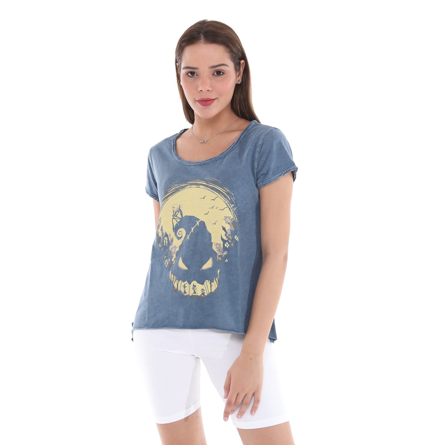 Anthracite Stone Washed Halloween Skull    Print Women's Top