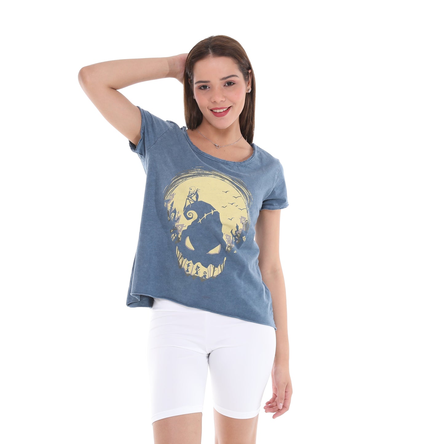 Anthracite Stone Washed Halloween Skull    Print Women's Top