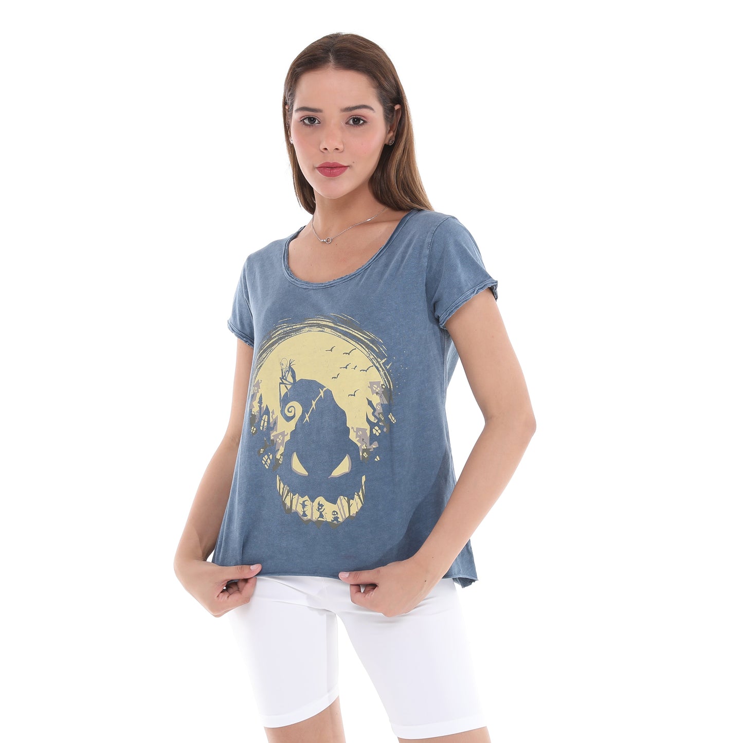 Anthracite Stone Washed Halloween Skull    Print Women's Top