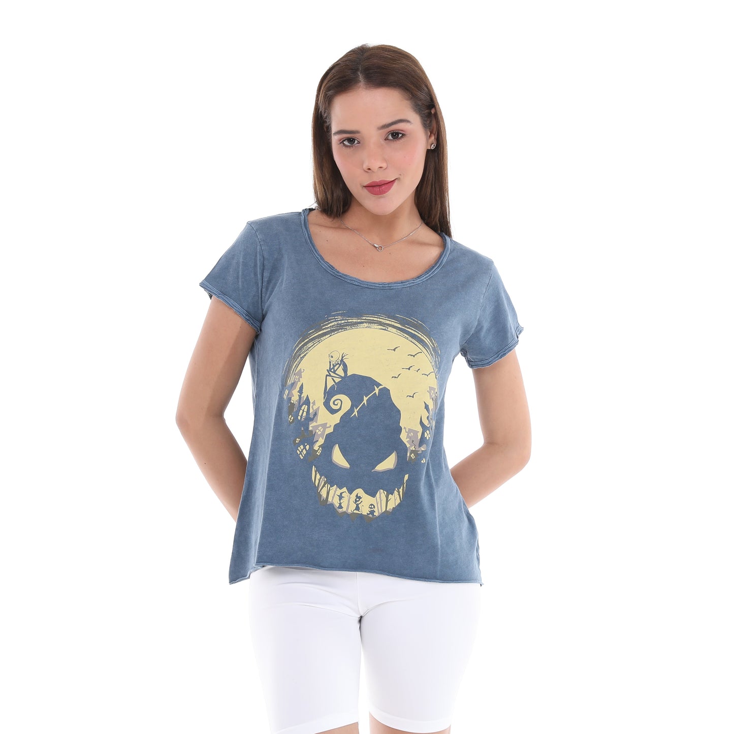 Anthracite Stone Washed Halloween Skull    Print Women's Top