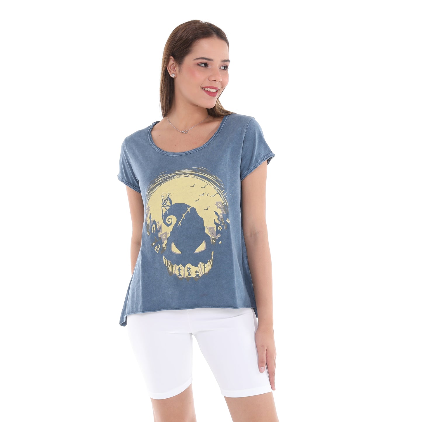 Anthracite Stone Washed Halloween Skull    Print Women's Top