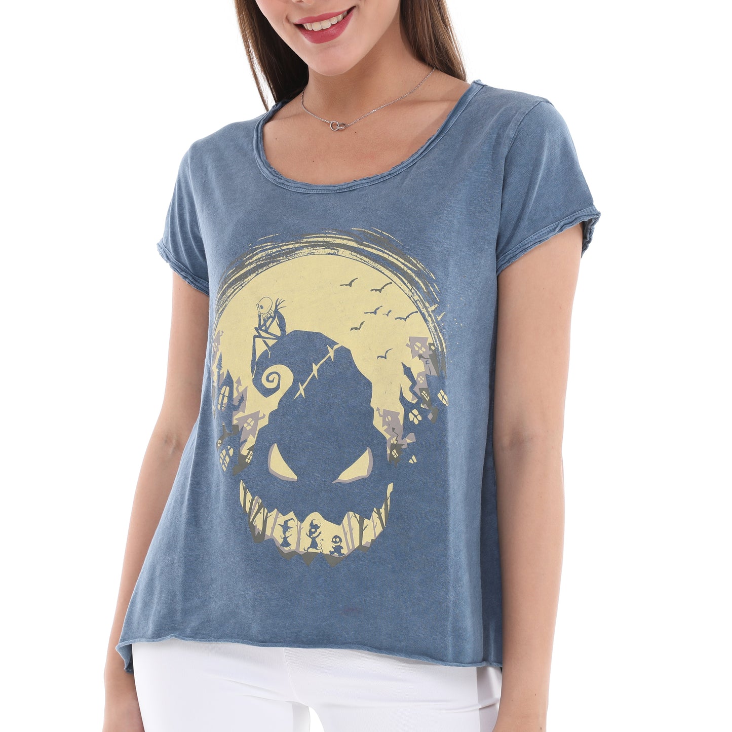 Anthracite Stone Washed Halloween Skull    Print Women's Top