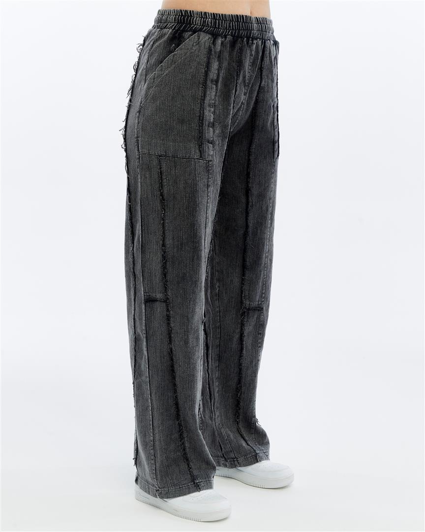 Stone Washed High Waist Details Cotton Trouser