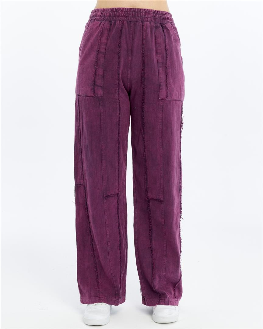 Stone Washed High Waist Details Cotton Trouser