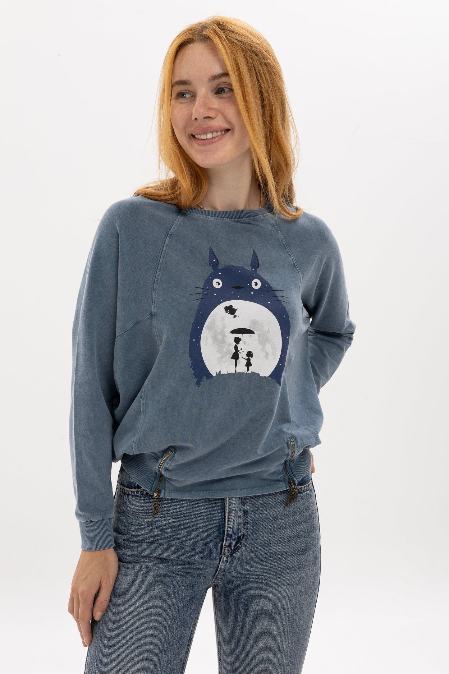 Ballon Cut Zip Front TOTO Print Women Sweatshirt