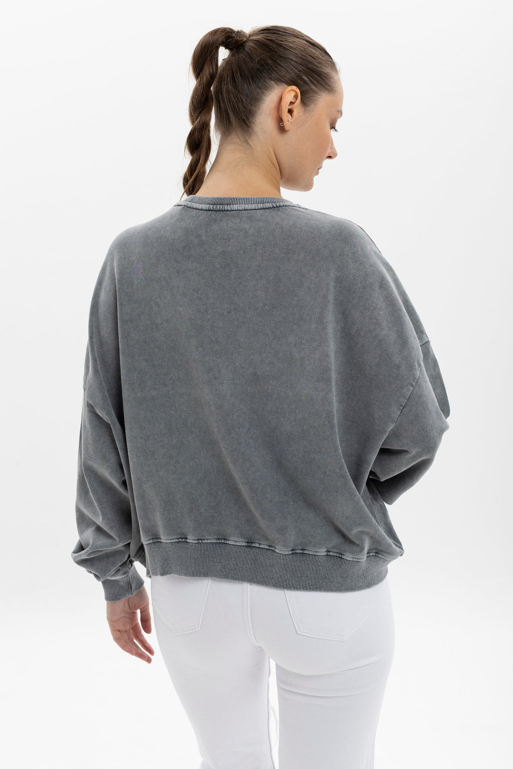 Stone Washed Cotton PEACE WITH PEACE ENGRAVED Print  Women Cropped Sweatshirt