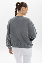Stone Washed Cotton PEACE WITH PEACE ENGRAVED Print  Women Cropped Sweatshirt