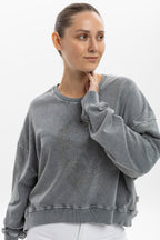 Ballon Cut Zip Front SKULL STONE  Print Women Sweatshirt