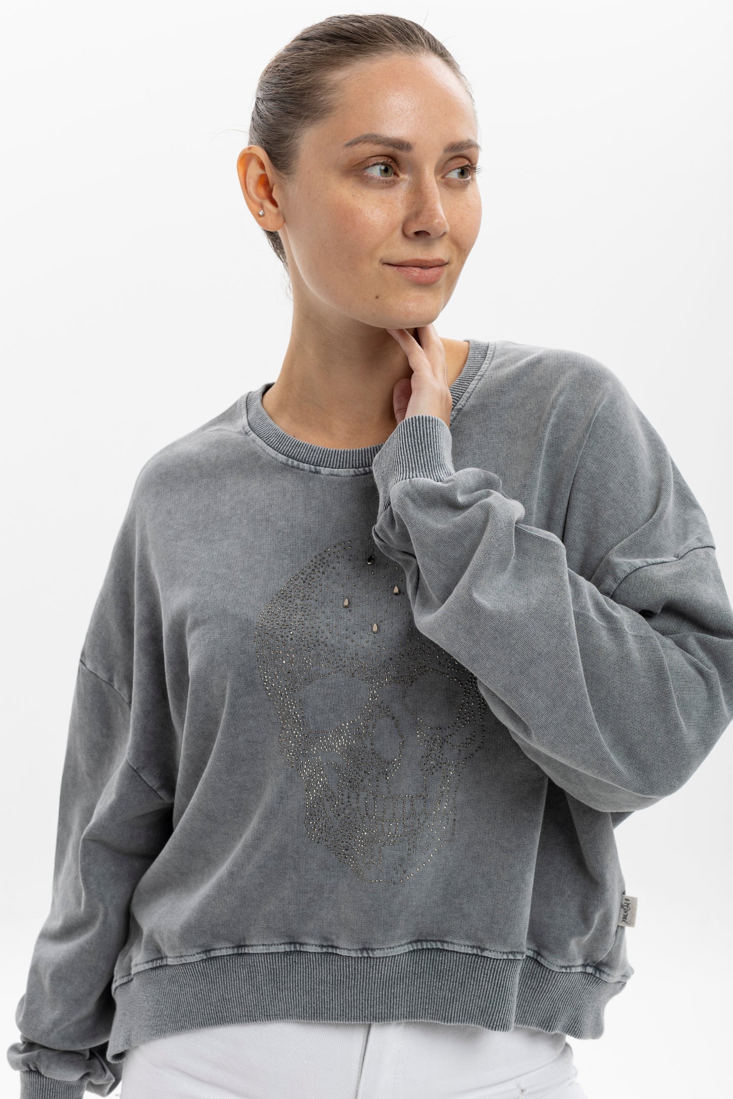 Ballon Cut Zip Front SKULL STONE  Print Women Sweatshirt
