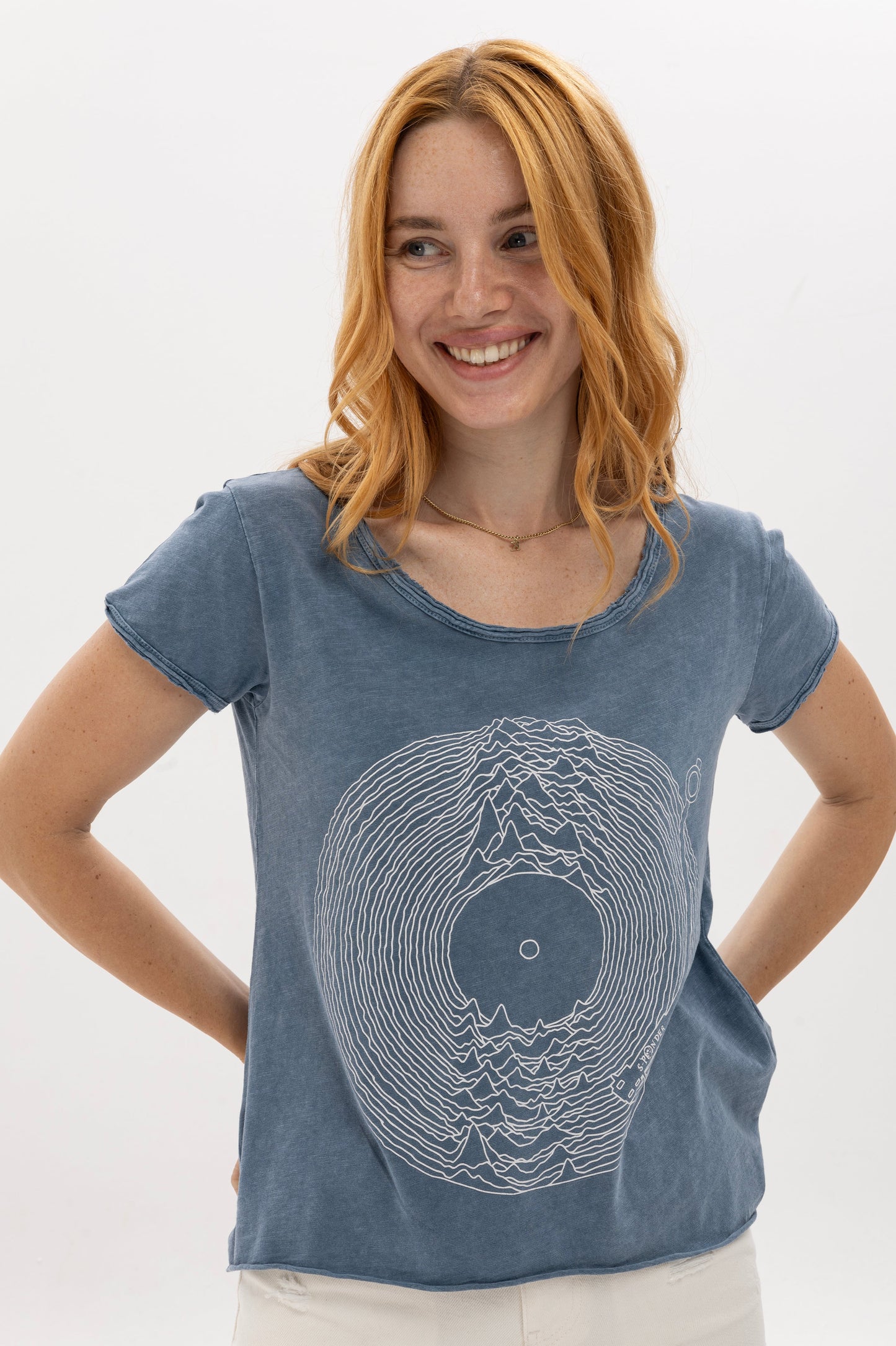 Stone Washed  Record Vinyl Jy Dvsn Printed Cotton Women Scoop Neck T-shirt