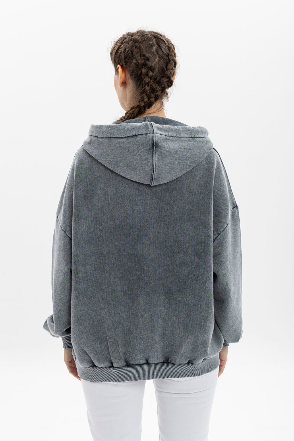 Stone Washed PERCING FACE Printed Relaxed Hoodie