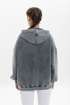 Stone Washed PERCING FACE Printed Relaxed Hoodie