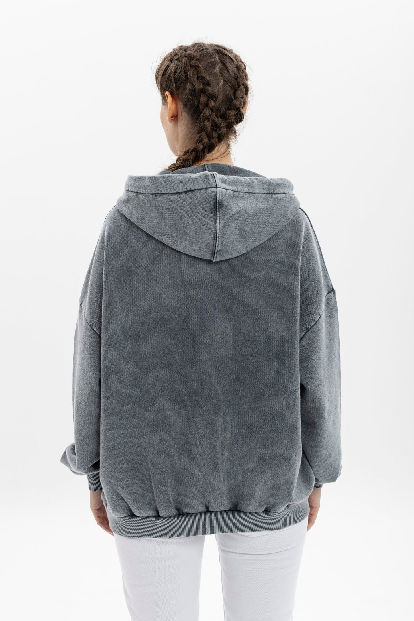Stone Washed PERCING FACE Printed Relaxed Hoodie