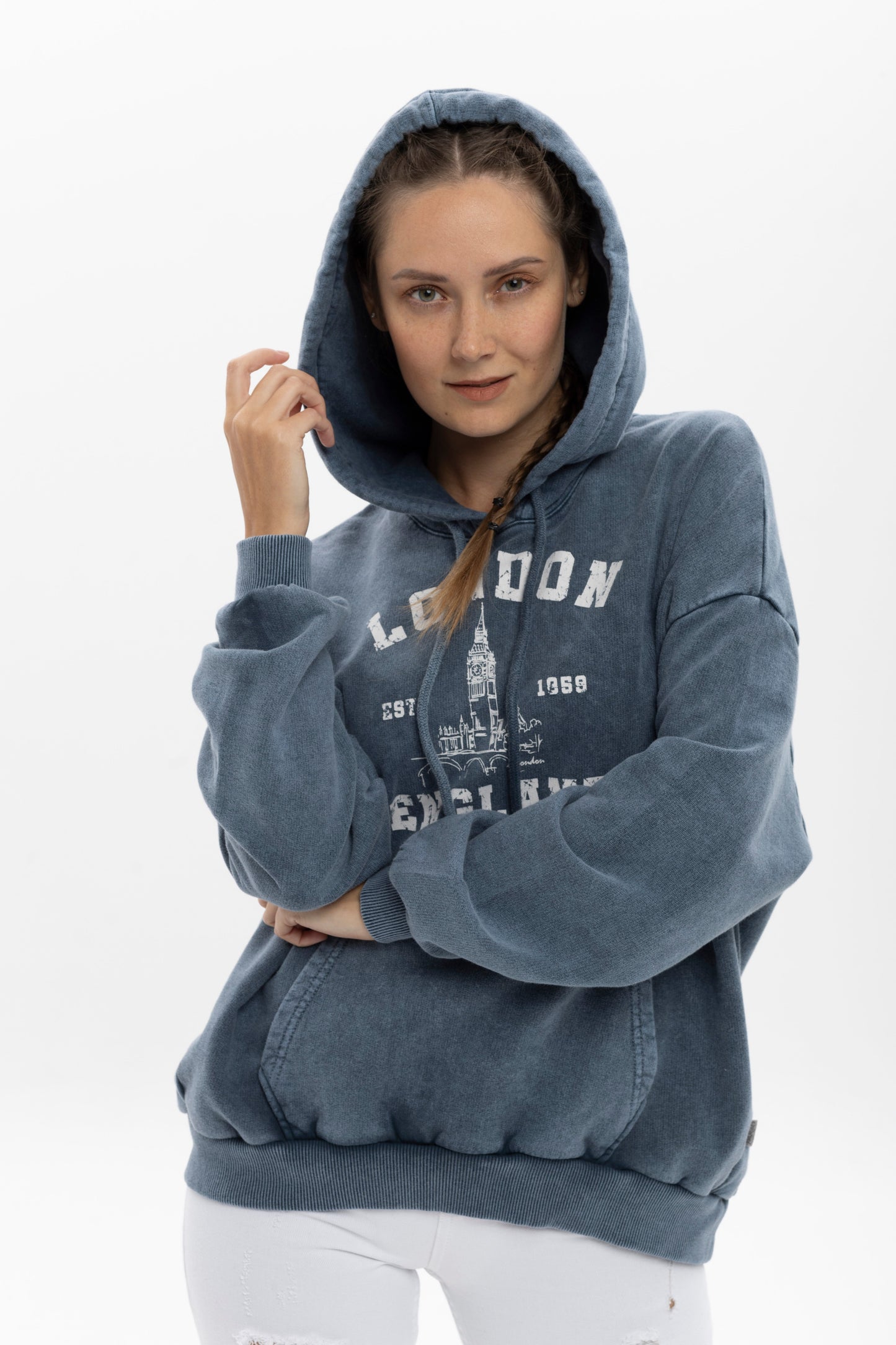 Stone Washed ICON LONDON & ENGLAND  Printed Relaxed Hoodie