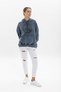Stone Washed PEACE WITH STONE ENGRAVED Printed Relaxed Hoodie