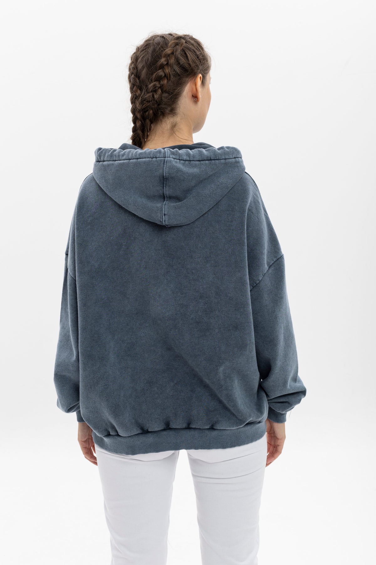Stone Washed PEACE WITH STONE ENGRAVED Printed Relaxed Hoodie