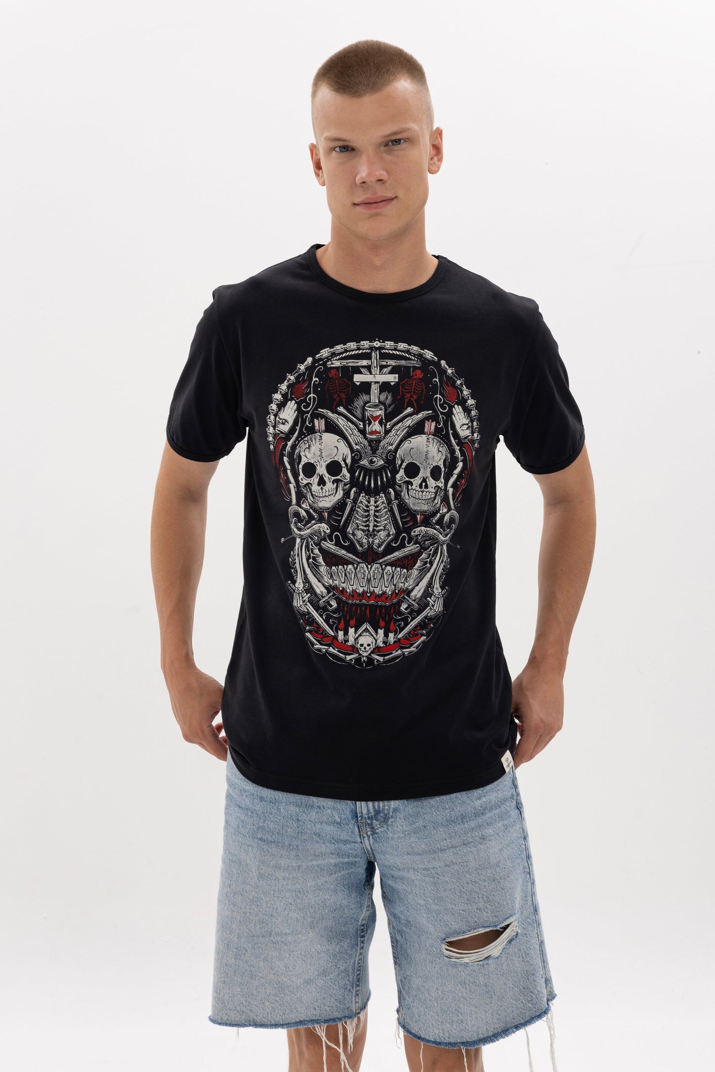 Gothic New Skulls  Printed Cotton T-shirt