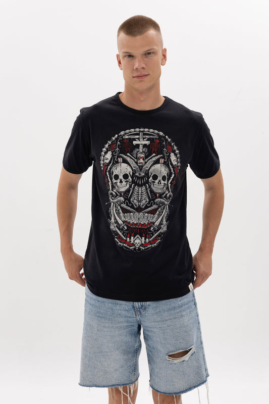 Gothic New Skulls  Printed Cotton T-shirt
