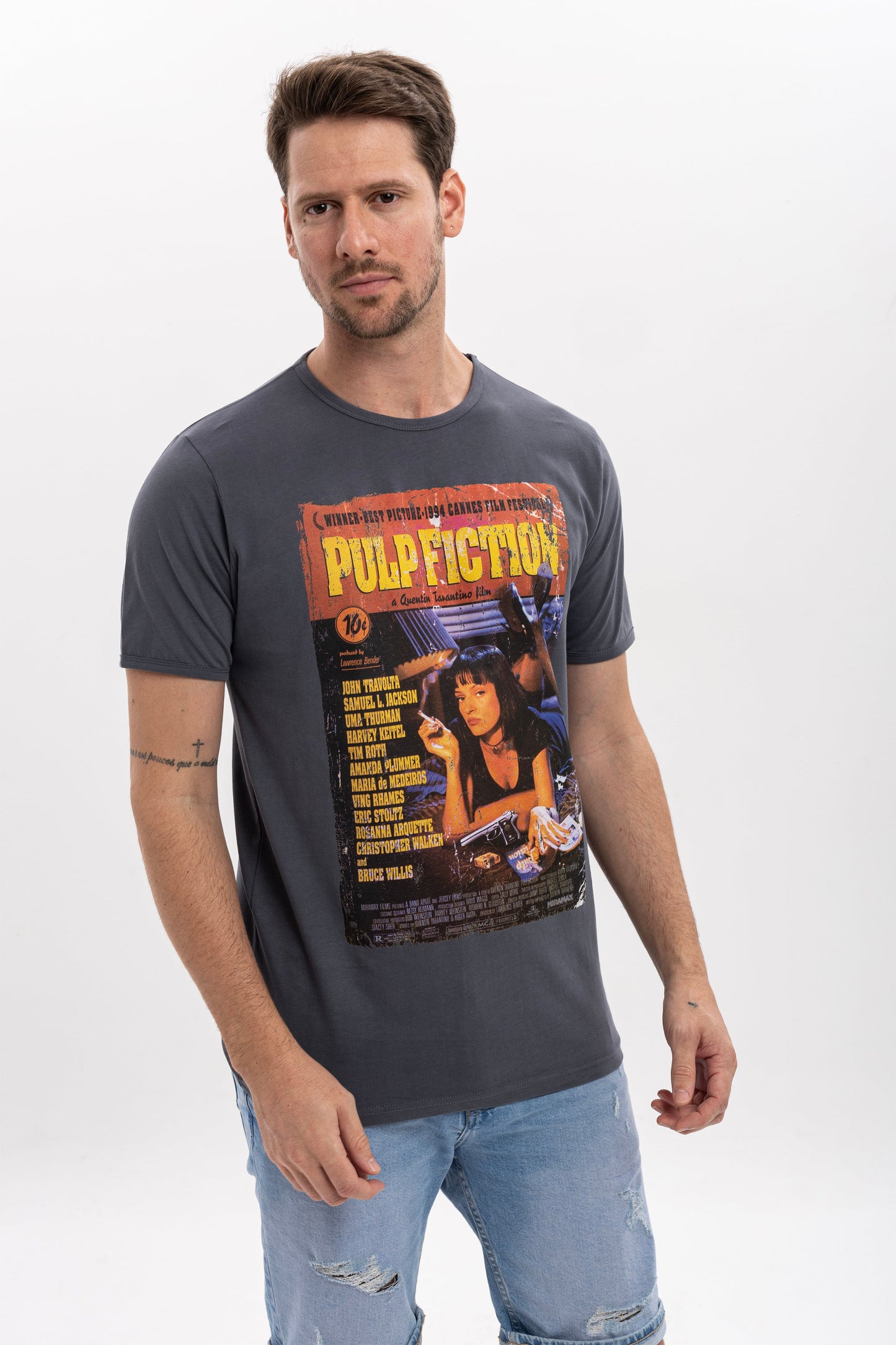 Vintage Pulfiction Movie Printed  Men's Anthracite  T-shirt