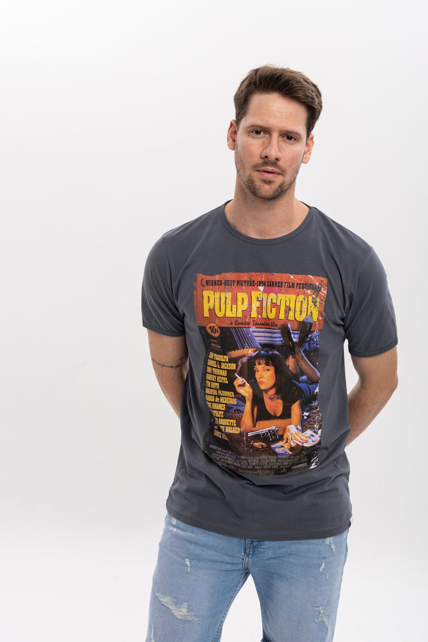 Vintage Pulfiction Movie Printed  Men's Anthracite  T-shirt