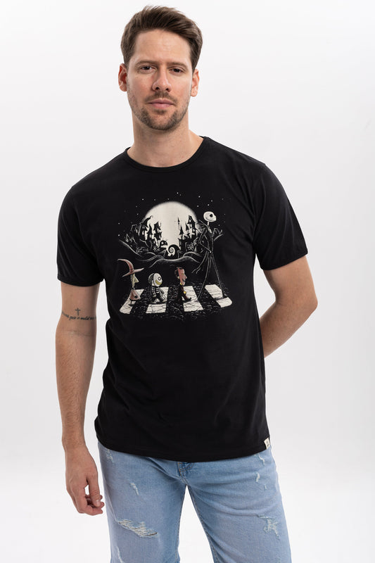 Skellington Abbey Road Night Before Christmas Art  Printed Cotton Men's T-shirt