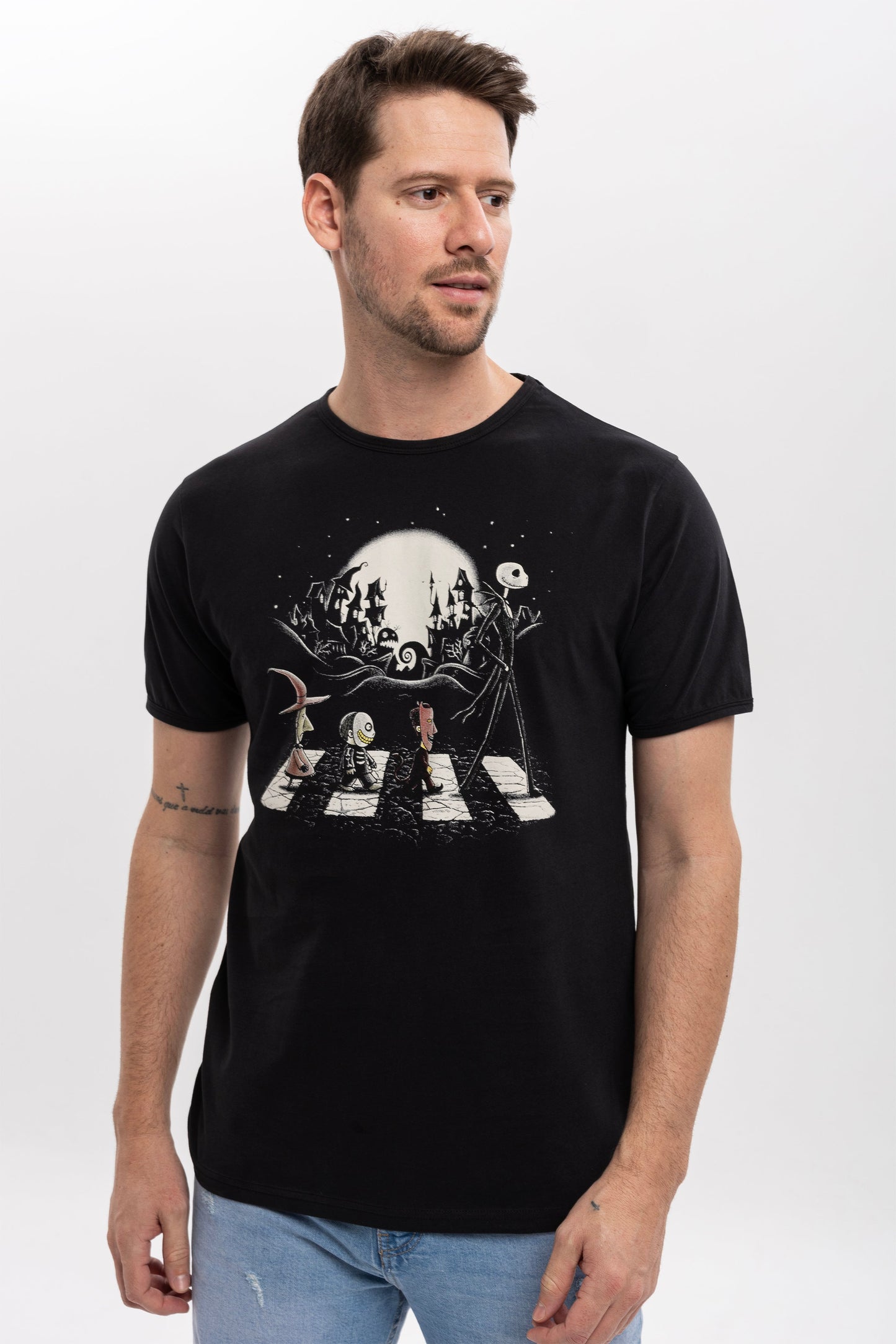 Skellington Abbey Road Night Before Christmas Art  Printed Cotton Men's T-shirt