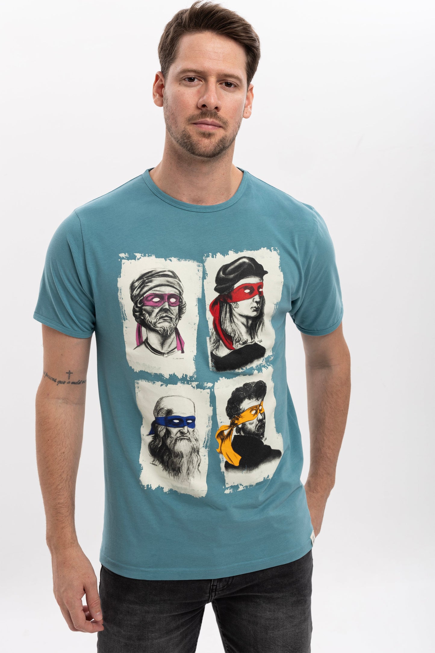 Four Masters Printed Cotton Men's  Blue T-shirt