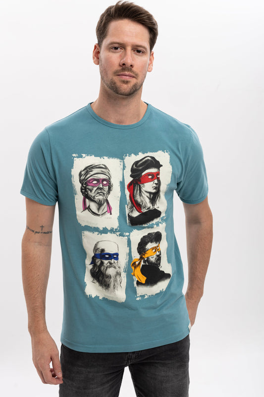 Four Masters Printed Cotton Men's  Blue T-shirt