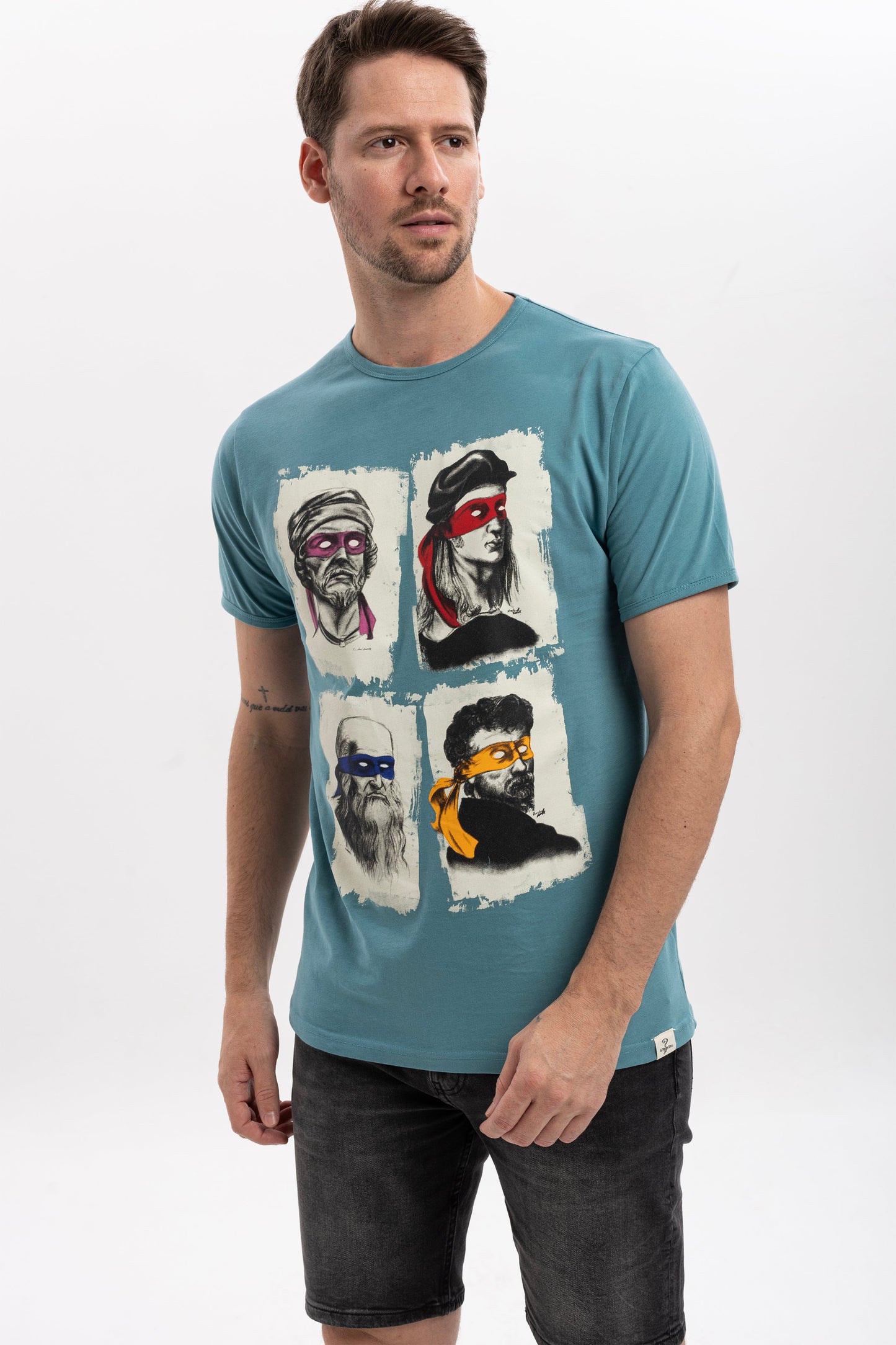 Four Masters Printed Cotton Men's  Blue T-shirt