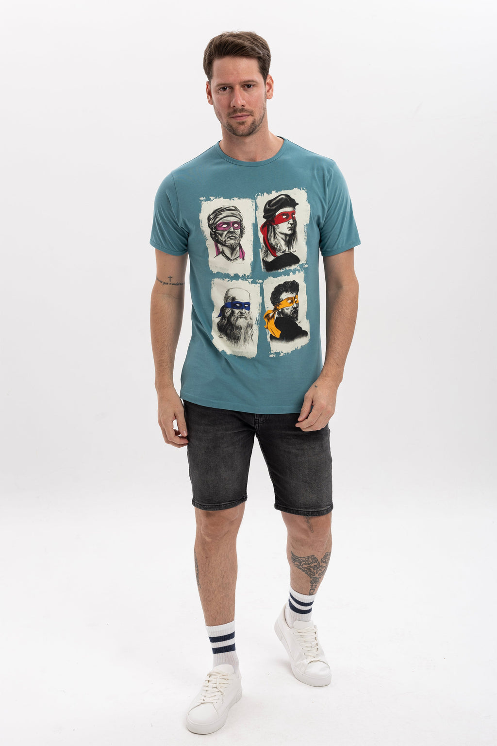 Four Masters Printed Cotton Men's  Blue T-shirt
