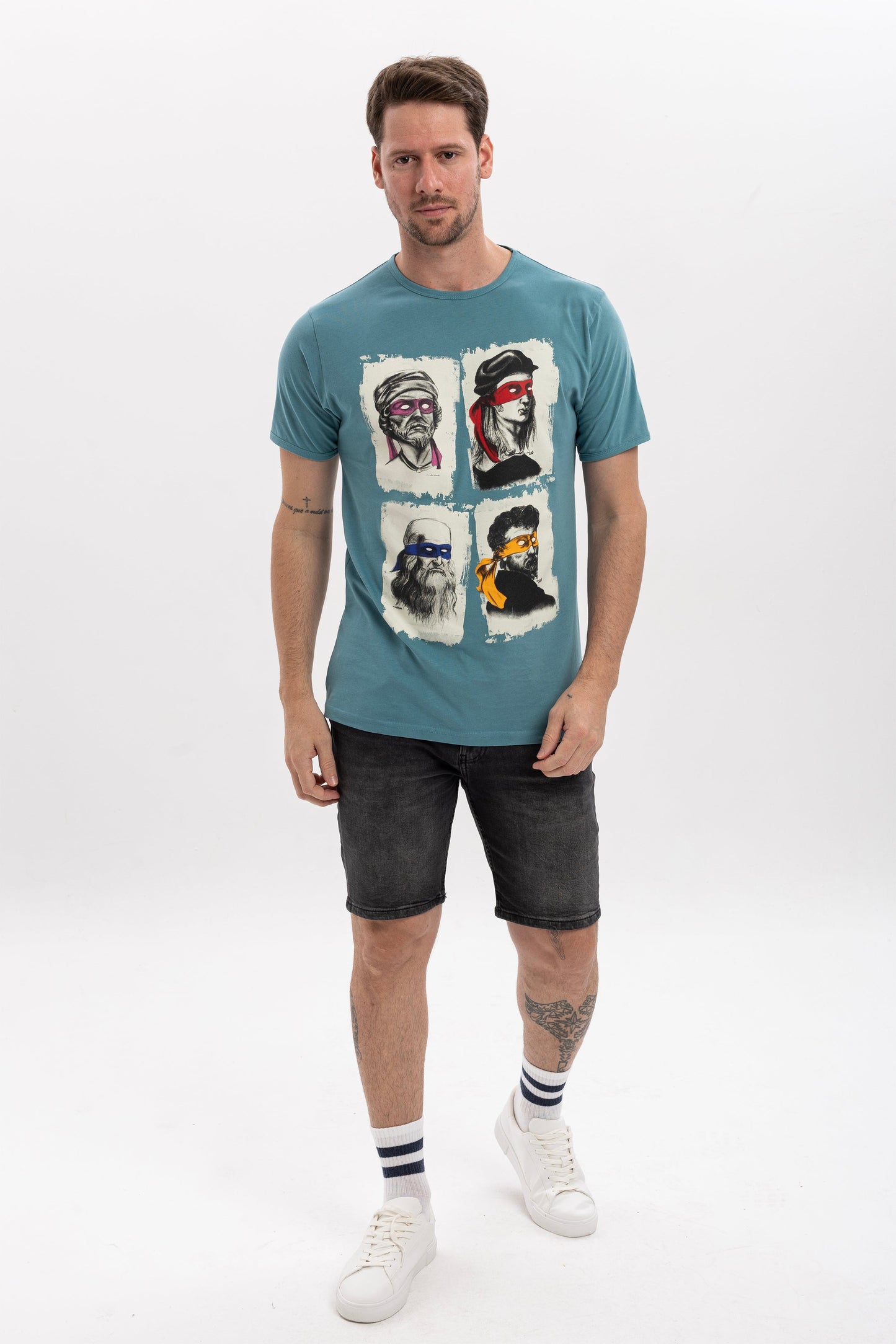 Four Masters Printed Cotton Men's  Blue T-shirt