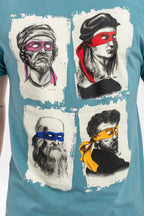 Four Masters Printed Cotton Men's  Blue T-shirt