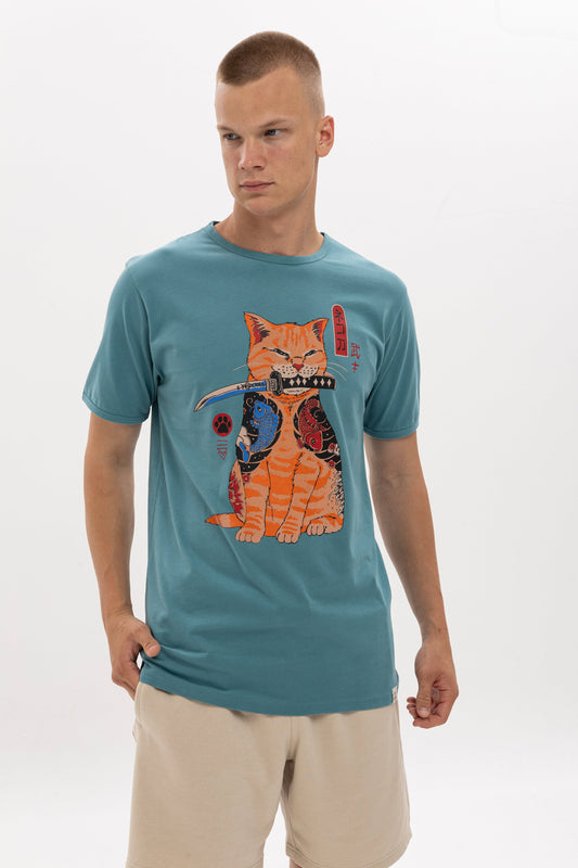 Cat Catana Printed Cotton T-shirt