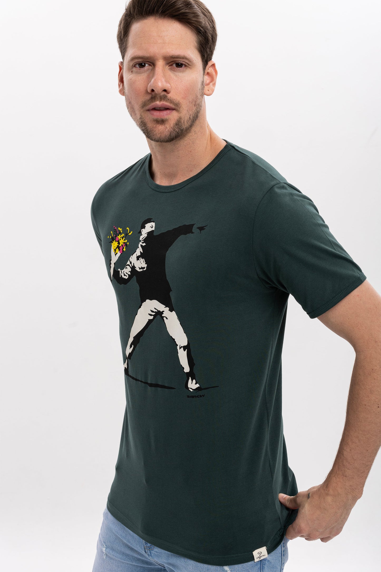 Flower Art Thrown By Bansky Printed Cotton T-shirt