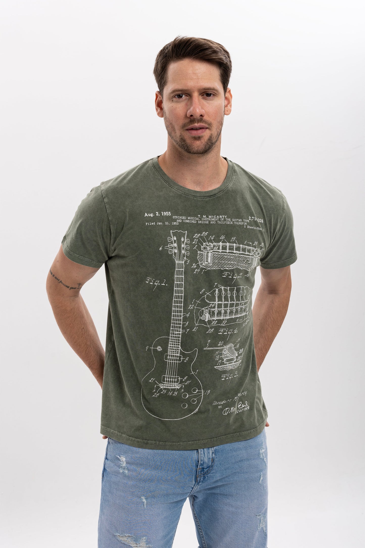Stone Washed  Guitar Mc 1995 Patent Printed Cotton T-Shirt