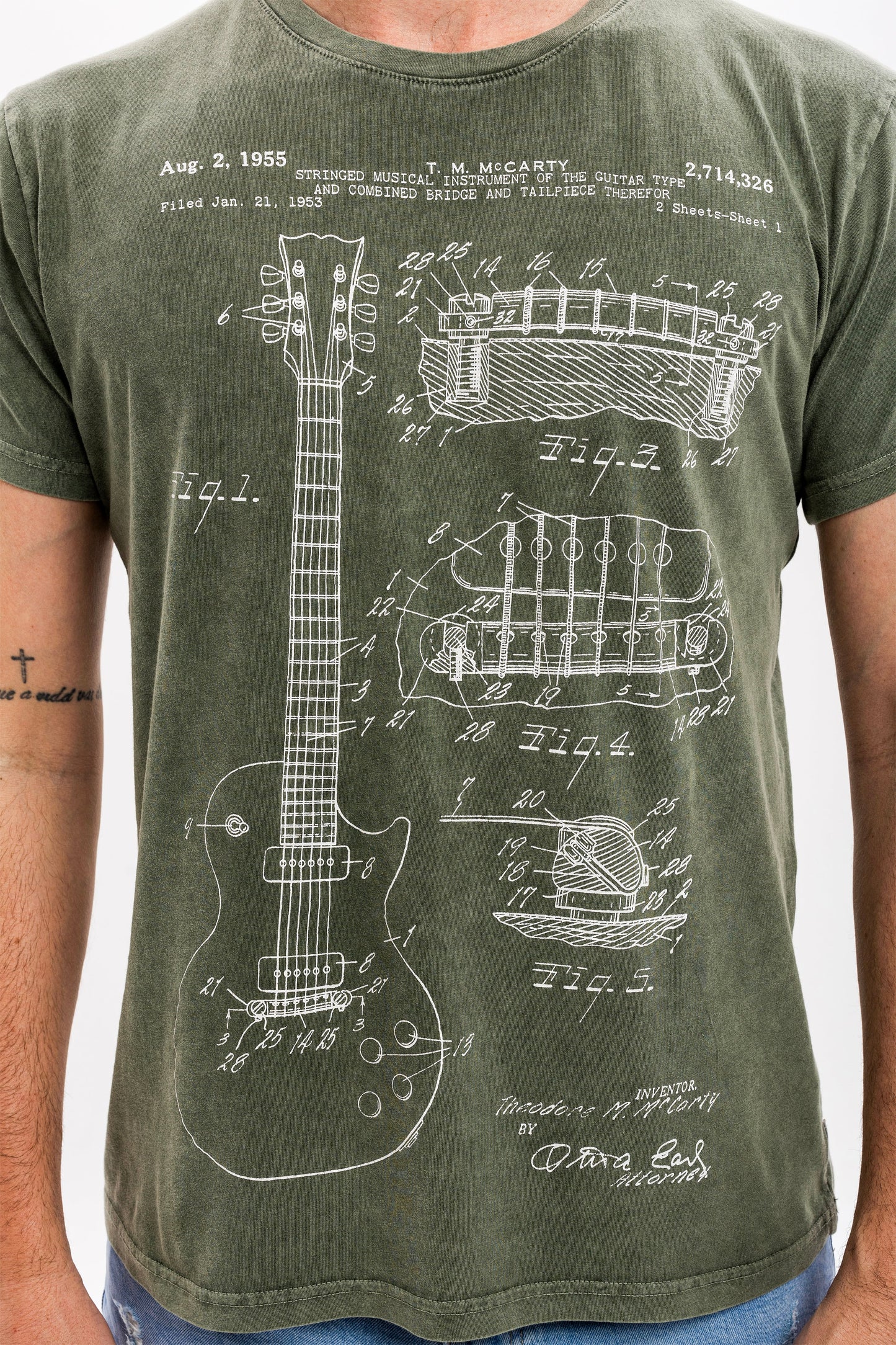Stone Washed  Guitar Mc 1995 Patent Printed Cotton T-Shirt