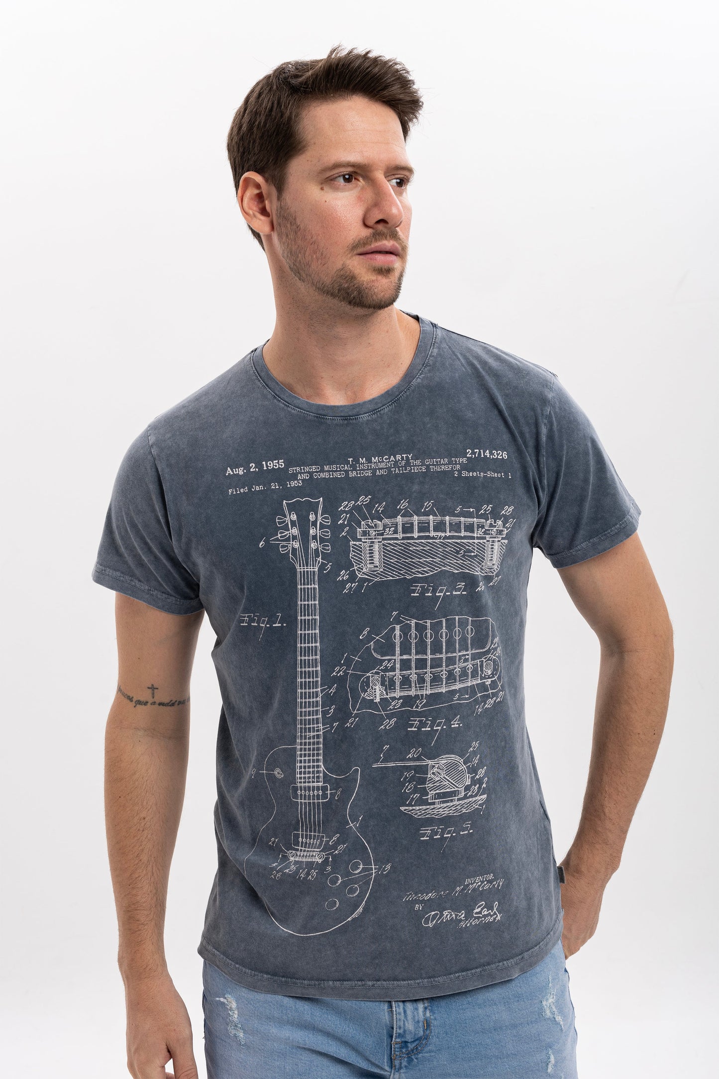 Stone Washed  Guitar Mc 1995 Patent Printed Cotton T-Shirt