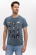 Stone Washed Forever Famous Characters  Printed Cotton T-shirt
