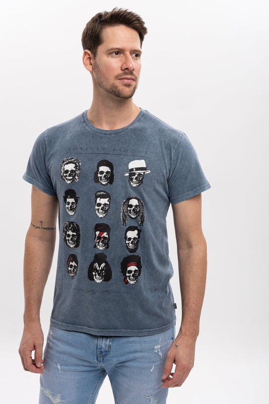 Stone Washed Forever Famous Characters  Printed Cotton T-shirt