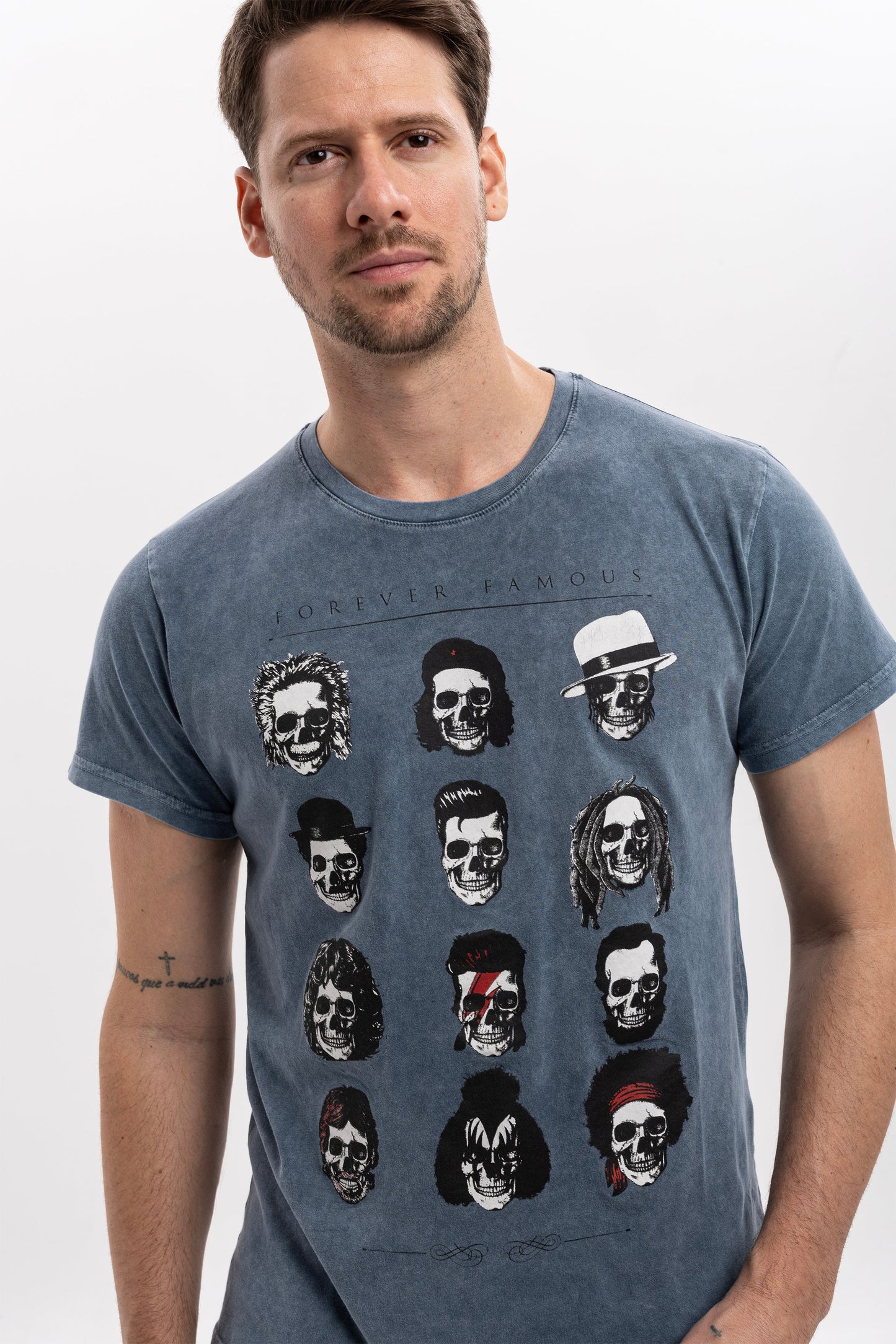 Stone Washed Forever Famous Characters  Printed Cotton T-shirt