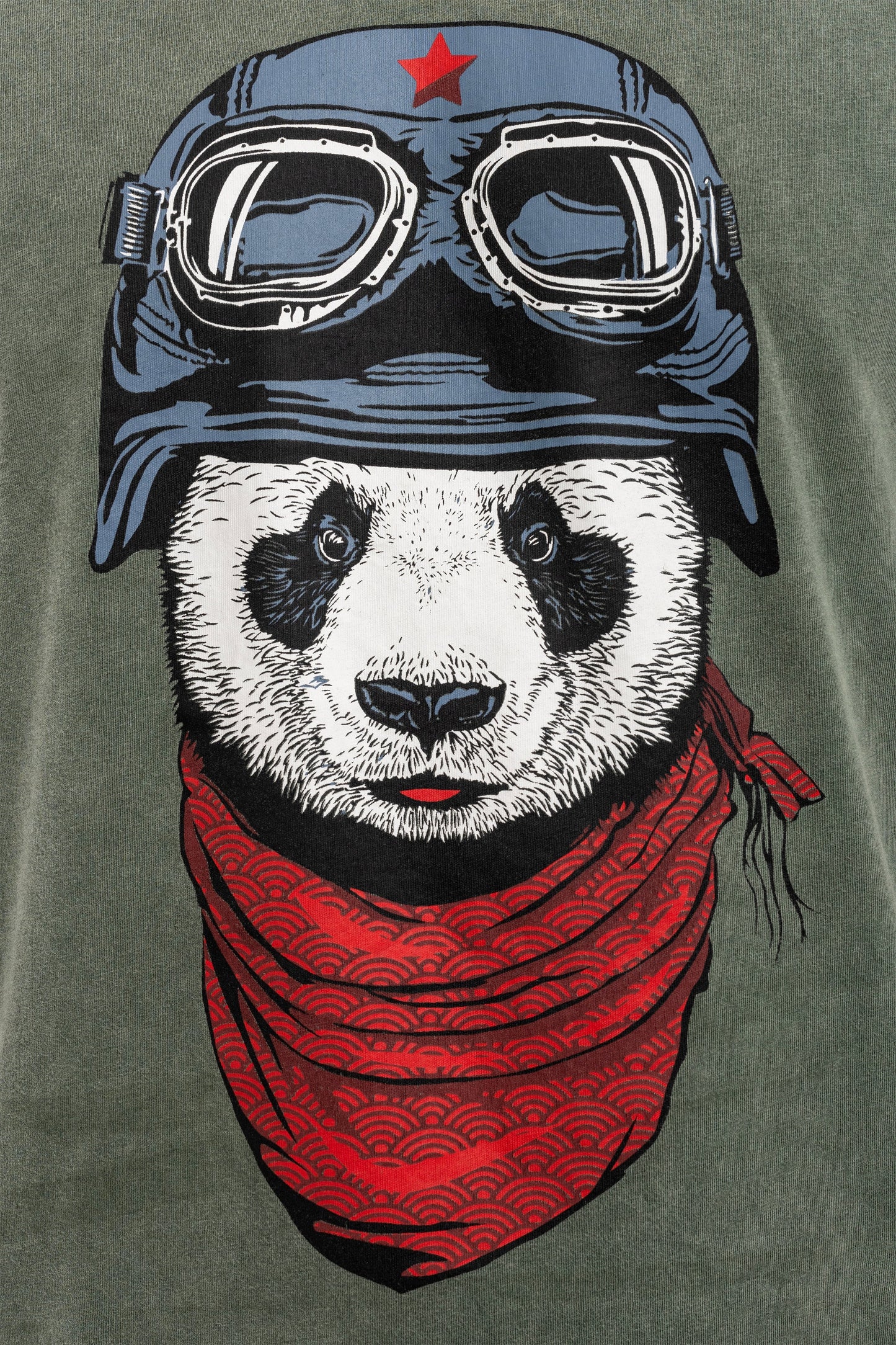Stone Washed  Panda Pilot Animal Printed Cotton T-shirt