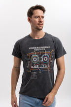 Acid Washed  Underground Sound Printed  Cotton   T-Shirt