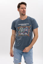 Acid Washed  Underground Sound Printed  Cotton   T-Shirt