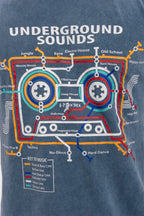 Acid Washed  Underground Sound Printed  Cotton   T-Shirt