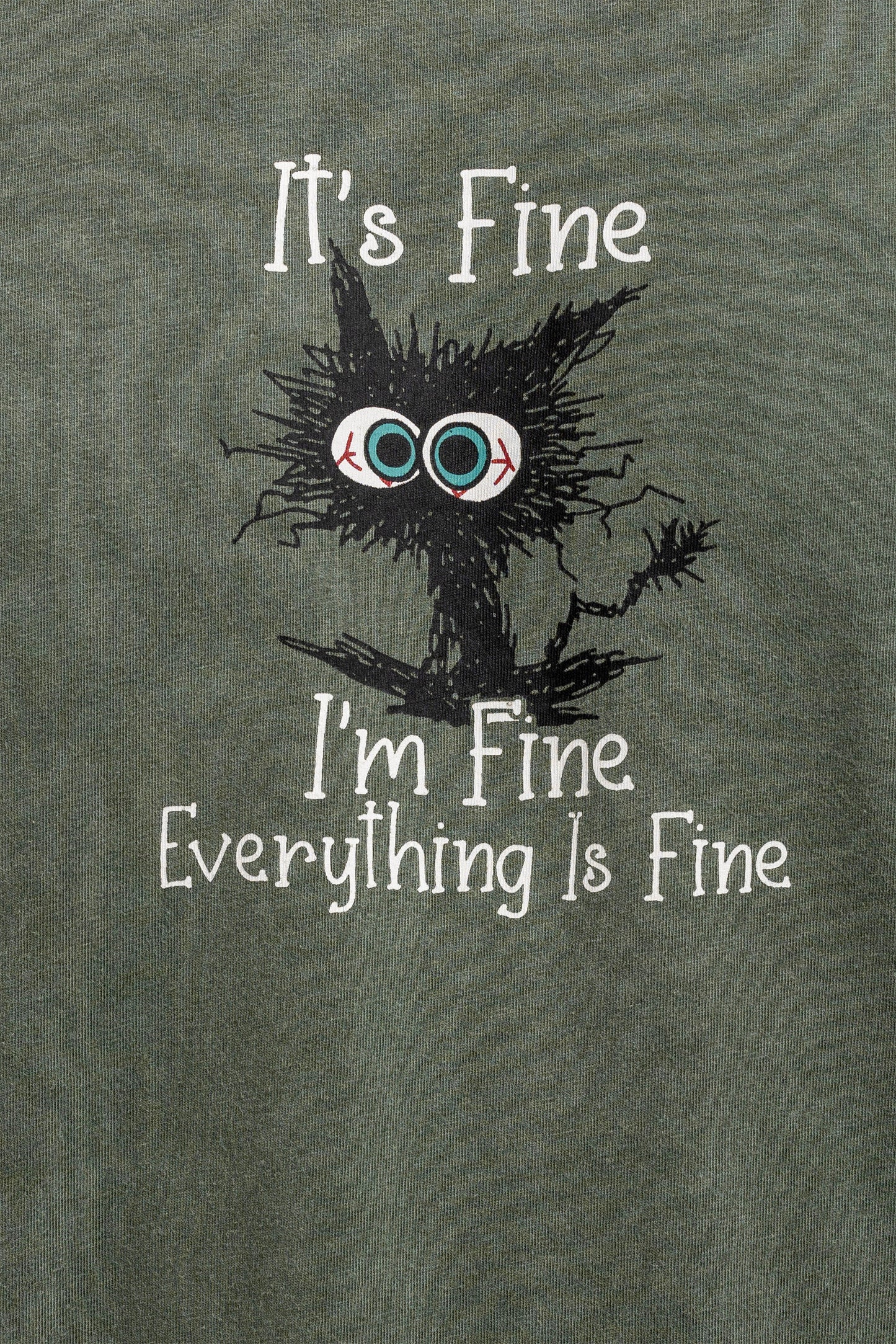 Stone Washed "I am Fine Everything Is Fine"  Printed Cotton T-shirt